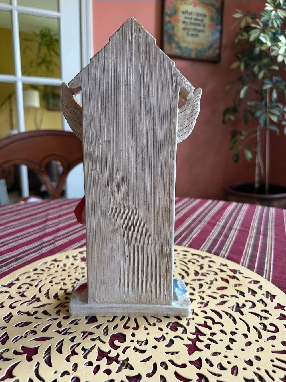 Hand-Painted Nativity Figurine with Angel in Red and Blue